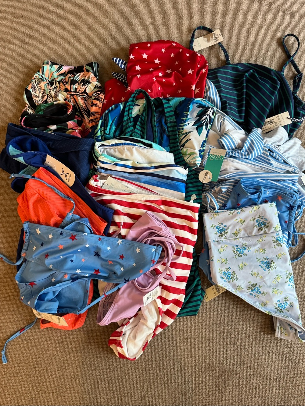 Lot of Mixed Women's Swimwear - Bright Stripes, Stars & Florals